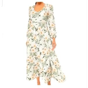 Tuckernuck Madison des Fleurs Dress Floral Linen Long Sleeve Maxi Dress Size: XL